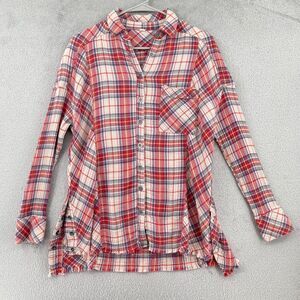 Free People Plaid Shirt Women XS Ivory Red Juniper Ridge Herringbone Western